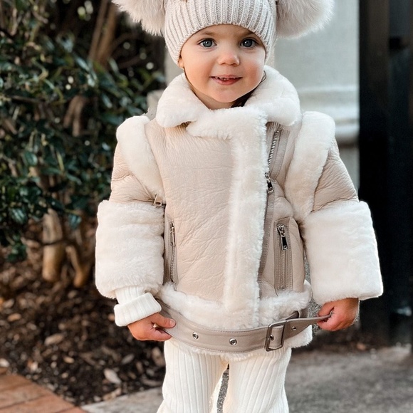 Petite Maison Kids sheepskin leather motor jacket vest
